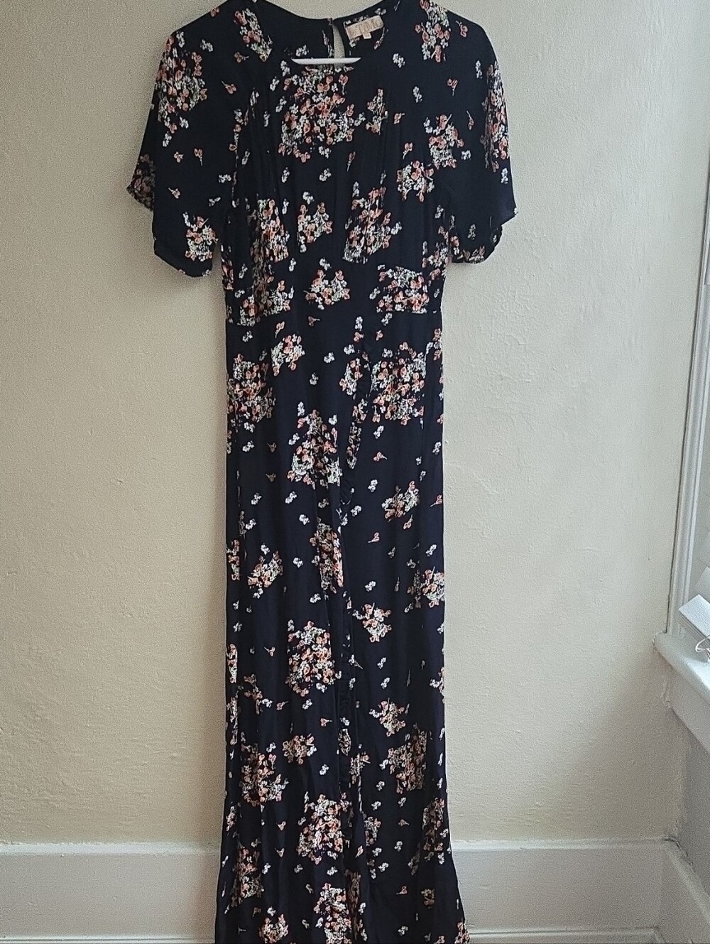 ​byTiMo Navy Blue Floral Short Flutter Sleeve Midi/Maxi Dress Sz XS_096